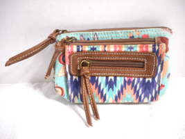 Union Bay Clutch Wallet Owl/Aztec Pattern 3 Zippered Pockets w Leather Tabs Ring - £11.18 GBP