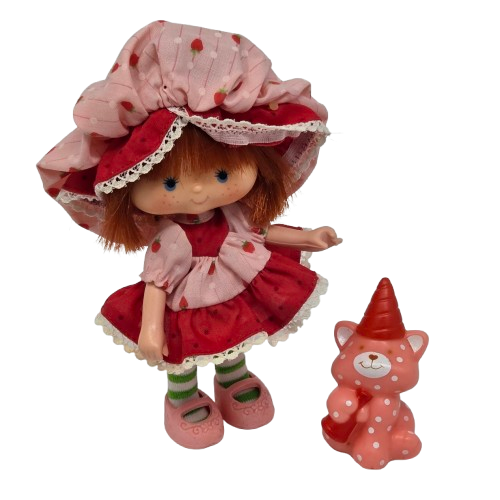 VINTAGE 1983 STRAWBERRY SHORTCAKE PARTY PLEASER DOLL w/ PINK CUSTARD CAT... - $99.35 CAD