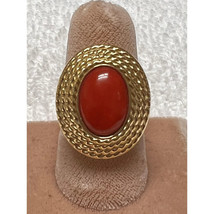Authenticity Guarantee 
18Kt Gold &amp; Carnelian Wide Rope Frame Ring Italy Sz 7... - £593.52 GBP