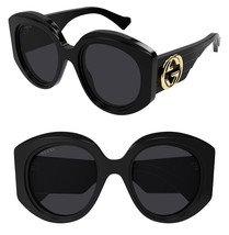 GUCCI Couture 1308 Black GG Logo Stripe 001 Oversized Round Sunglasses GG1308S - £497.76 GBP