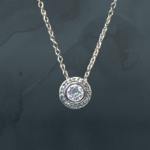 Vintage LIA SOPHIA 16&quot; Silver Round Simulated Diamond Crystal Pendant Ne... - £20.92 GBP