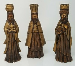 3 Wise Men Candle Holders Imperfect 1975 Bronze Color Chalkware Vintage - £14.97 GBP