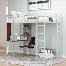 Metal Twin Size Loft Bed With Desk &amp; Shelves, Twin Loft Bunk Bed Frame W/ 2 - £279.93 GBP