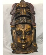 Vintage Hindu Goddess head colored hand crafted wood wall hanging sculpture - £139.80 GBP