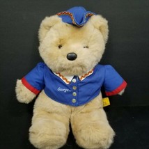 24K Polar Puff Special Effects Brown Bear George 15&quot; Plush Blue Outfit G... - £31.00 GBP