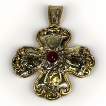VTG Handmade Silver Tone Copper Edge Red CZ Modified Maltese Cross Penda... - €93,07 EUR