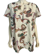 NWT Talbots Plus White, Pink, Yellow, Blue, Green Paisley V Neck Short S... - €24,28 EUR