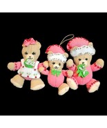 Vintage Handmade Christmas Bears 3 Felt Jeweled Sequined Christmas Ornam... - $33.93