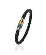 BRAIDED BLACK LEATHER RAINBOW BRACELET Magnetic Clasp LGBTQ PRIDE Gay Le... - €3,39 EUR