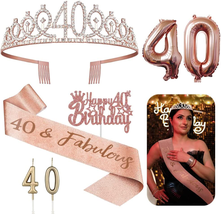 40Th Birthday Decorations for Her - 5Pcs Gifts Including 40Th Tiara Crown, Sash, - £16.65 GBP