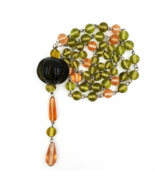 Art Glass Pumpkin Pendant and Beaded Necklace in Avocado Green and Pink - £32.26 GBP