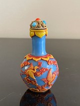 Chinese Blue Peking Glass Snuff Bottle with Flying Cranes Decoration - £94.19 GBP