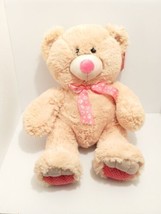 Valentine’s Cream Plush Teddy Bear 21” Pink Ribbon Stuffed Tan Beige Gif... - $19.10