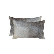 Set Of 2 Gray And White Natural Cowhide Pillows - $156.49