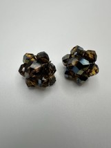 Vintage Amber Iridescent Crystal Clip Earrings 2.5cm - $39.60