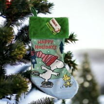 Snoopy Woodstock Christmas Stocking Blue Green Holiday Stocking NEW - £9.99 GBP