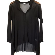 Weston Black Top Blouse Size Small Sheer Asymmetrical Button Down Mesh W... - £15.48 GBP