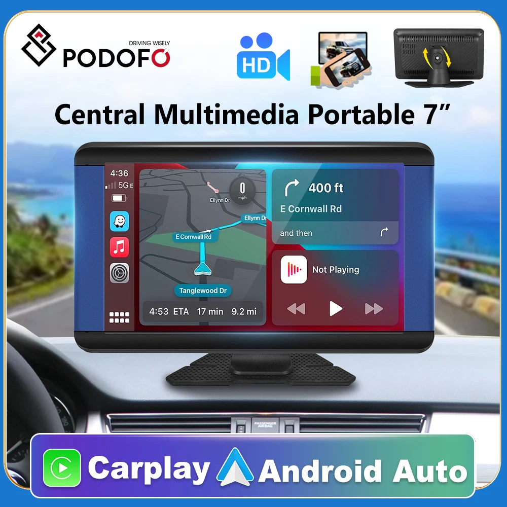 Podofo Car Mirror Carplay MP5 Portable Smart Player 7&quot; Supports Android Auto - £58.32 GBP+