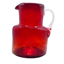 Vintage Mid Century Amberina Blown Glass Pitcher Tangerine Orange Red Vase MCM - £35.35 GBP