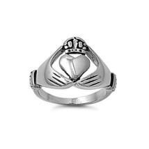 Celtic Irish Claddagh Silver Tone Stainless Steel Ring Band - £16.50 GBP