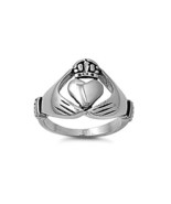 Celtic Irish Claddagh Silver Tone Stainless Steel Ring Band - $28.79 CAD