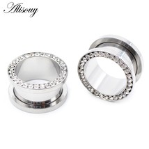 Alisouy 2pcs Stainless Steel Crystal Zircon Ear Tunnels Plug Screw Fit Colorful  - £10.47 GBP