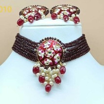Bollywood Indian Gold Plated Jewelry Kundan Choker Necklace Red Enameled Set - £21.53 GBP