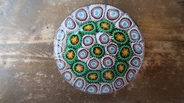 Antique Unsigned Millefiori Yellow Green White Paperweight 2 7/8&quot; - £82.94 GBP