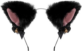 Cat Fox Wolf Faux Fur Ears Headband with Bowknot Bell Halloween Cosplay Party Co - £16.50 GBP
