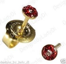 New Baby Short Post July Ruby AB Crystal 24 ct. Gold Plate Daisy Persona... - $14.99