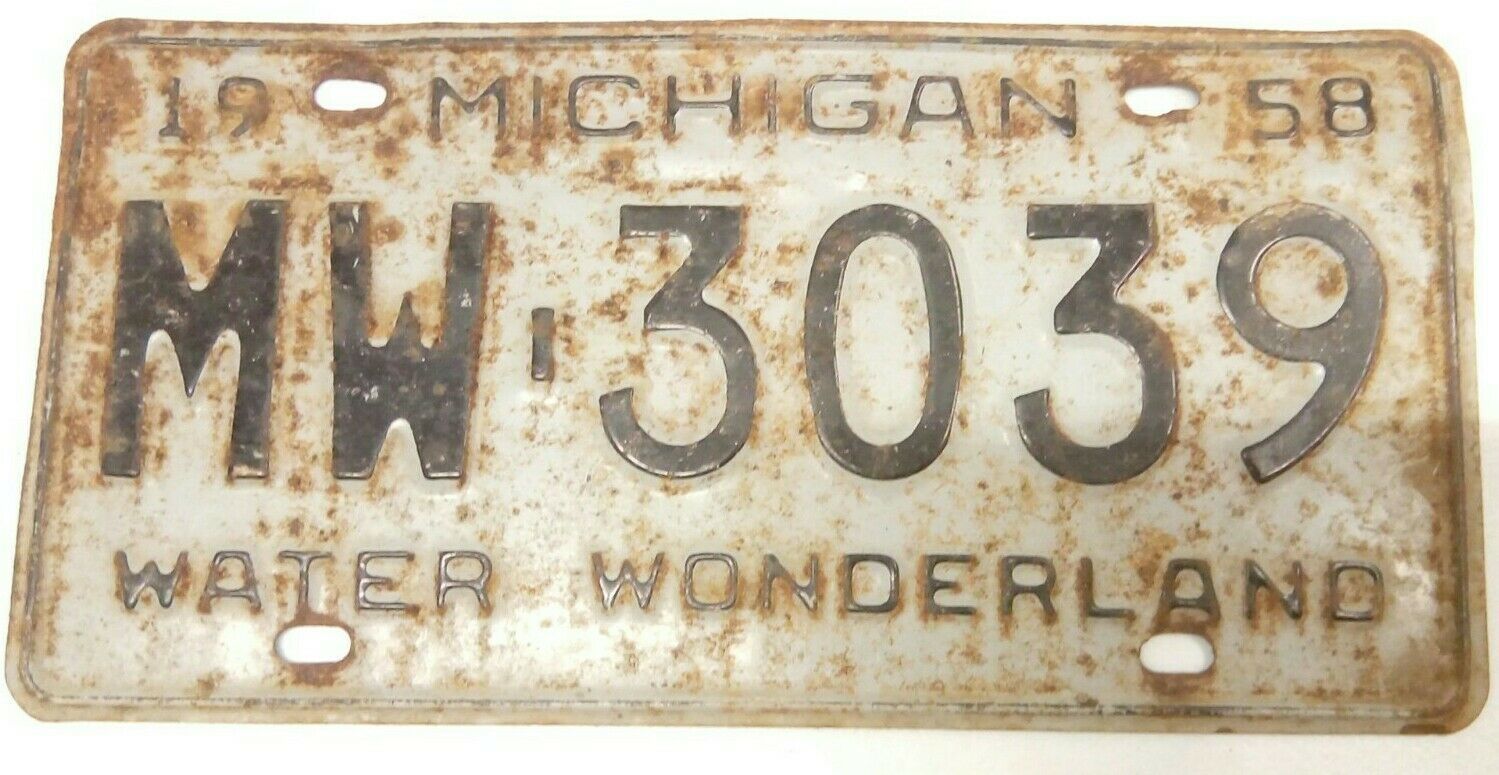 Primary image for 1958 ORIGINAL AUTHENTIC STATE MICHIGAN LICENSE PLATE MW-3039 WATER WONDERLAND