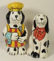 Salt &amp; Pepper Shakers Doggie Chefs Ceramic 4.25&quot; &amp; 3.25&quot; Hand Painted VINTAGE. - £11.42 GBP