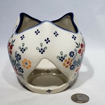 UNIKAT Boleslawiec Polish Pottery Candle Holder Flowers Heart Cut Outs H Nastula - £17.54 GBP