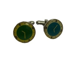 Vintage Watch Face Blue Green Men’s Silver Tone Cuff Links  - $12.58