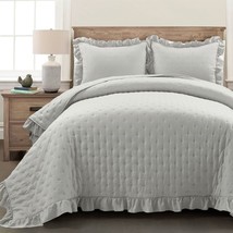 Full/Queen Lightweight Grey Ruffle Reversible Oversized 3 Piece Quilt Set - $232.99