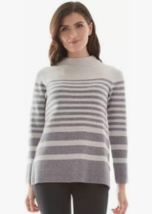 Women&#39;s Apt. 9 Funnel Neck Pullover Sweater Oatmeal Grey Stripe XL/2XL - £12.78 GBP