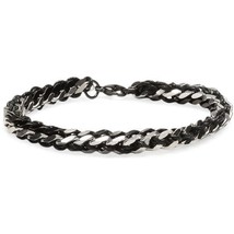 Ed Jacobs Hombres Tejido Negro Plata Metal Acero Inoxidable Link 8&quot; Pulsera Nwt - $24.74