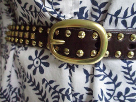Linea Pelle Black Handmade Genuine Leather Triple Strap Belt Brass Studs... - $28.49