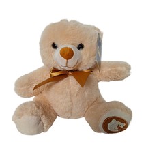 Goffa Cream Gold Teddy Bear Plush Bow Stuffed Animal 8.5&quot; - £17.01 GBP