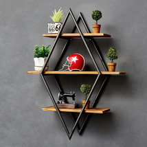 Retro 3-Tier Wood Floating Shelf Industrial Wall Mount Metal Frame Storage Rack - £38.36 GBP