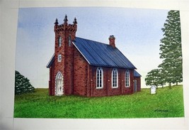 Original Watercolor Red Brick Church Signed Karman - £56.12 GBP
