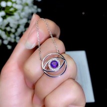 1.00 Ct Round Cut Lab-Created Amethyst Evil Eye Pendant 14k White Gold Plated - £110.78 GBP