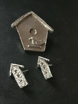 Estate Demi Pewter Bird House Lapel Hat Pin &amp; Post Earrings for Pierced Ears –  - £10.34 GBP
