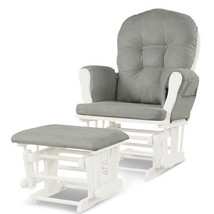 Wood Glider and Ottoman Set with Padded Armrests and Detachable Cushion-Light Gr - £175.97 GBP