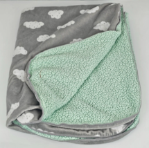 Cloud Island Gray White Aqua Mint Green Teal Turquoise Blue Sherpa Baby Blanket - $59.39