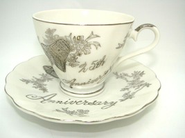 Vintage Norcrest Fine China C-665 25th Anniversary Teacup and Saucer Silver Gift - £10.27 GBP