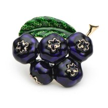 Cute Blueberry Pin 1.8&quot; Gold Purple Enamel Brooch Fruit Food Berry Berries - £7.82 GBP