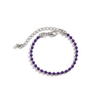 Purple Enamel &amp; Silver-Plated Beaded Chain Adjustable Bracelet - £10.16 GBP