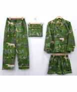 Animal Print Cotton Pajama Set Women Night Dress Green Color Light Ultra... - €30,69 EUR