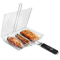 Grill Basket Stainless Steel With Portable Removable Handle, Grilling Basket-Bbq - £12.78 GBP